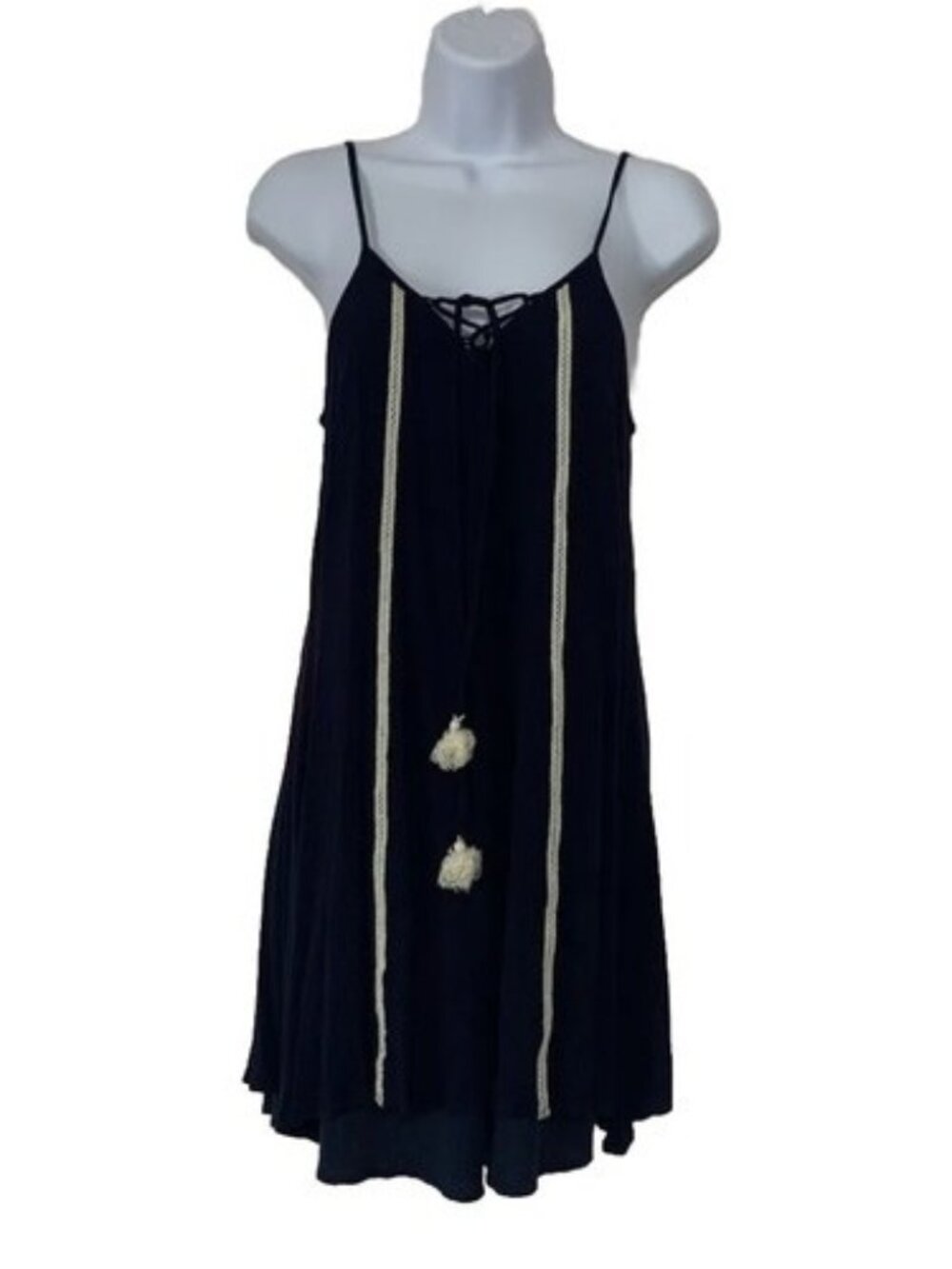 Trixxi Sundress Juniors Size Medium Navy with lace-up front & adjustable straps